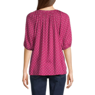 St. John's Bay Womens Split Tie Neck Elbow Sleeve Blouse