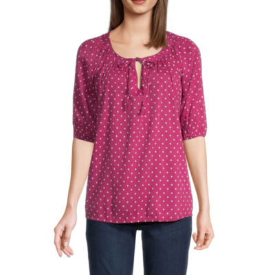 St. John's Bay Womens Split Tie Neck Elbow Sleeve Blouse