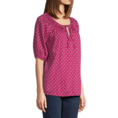 St. John's Bay Womens Split Tie Neck Elbow Sleeve Blouse