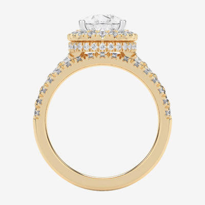 (G-H / Si1-Si2) Womens 1 5/8 CT. T.W. Lab Grown White Diamond 14K White Gold Pear Side Stone Halo Bridal Set