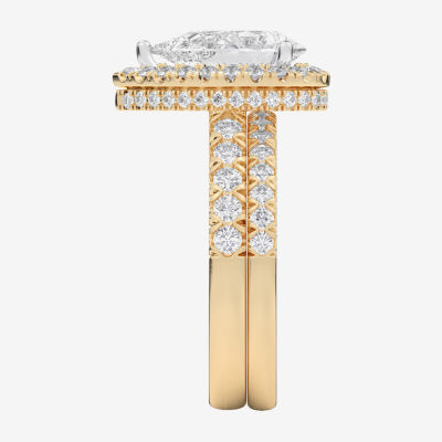 (G-H / Si1-Si2) Womens 1 5/8 CT. T.W. Lab Grown White Diamond 14K White Gold Pear Side Stone Halo Bridal Set