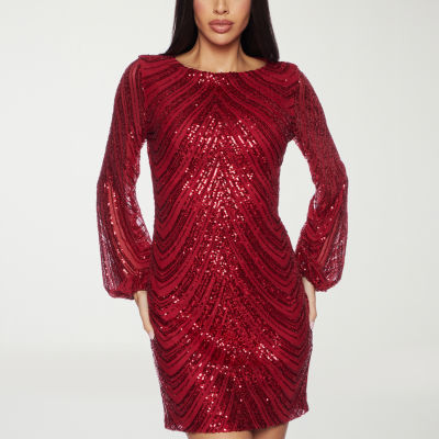 Premier Amour Womens Long Sleeve Sequin Shift Dress