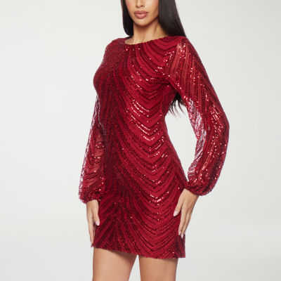 Premier Amour Womens Long Sleeve Sequin Shift Dress