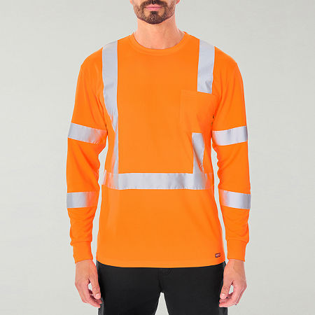 Smiths Workwear Reflective Safety Mens Crew Neck Long Sleeve Moisture Wicking Pocket T-Shirt, X-large, Orange