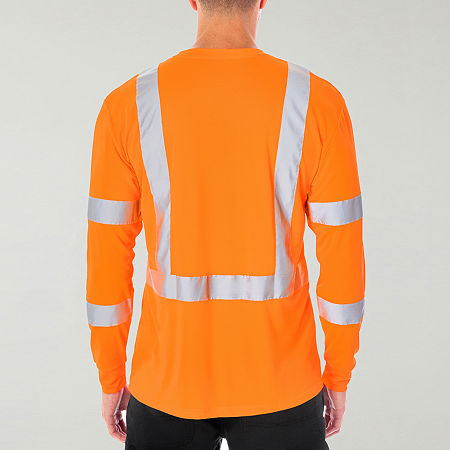 Smiths Workwear Reflective Safety Mens Crew Neck Long Sleeve Moisture Wicking Pocket T-Shirt, X-large, Orange