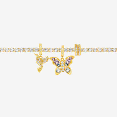 Sparkle Allure Charm Multi Color Cubic Zirconia Gold Tone 14K Gold Over Brass Butterfly 8 1/2 Inch Tennis Bracelet