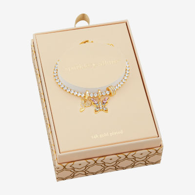Sparkle Allure Charm Multi Color Cubic Zirconia Gold Tone 14K Gold Over Brass Butterfly 8 1/2 Inch Tennis Bracelet