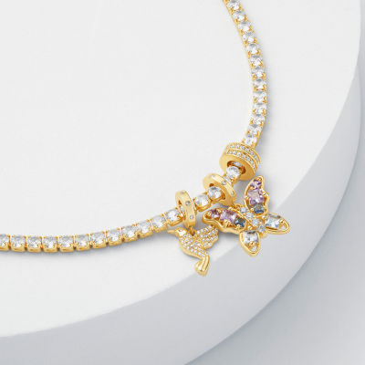 Sparkle Allure Charm Multi Color Cubic Zirconia Gold Tone 14K Gold Over Brass Butterfly 8 1/2 Inch Tennis Bracelet