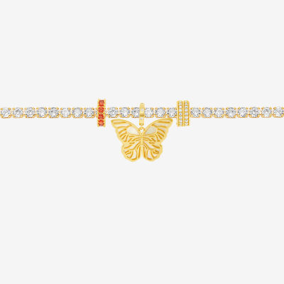 Sparkle Allure Charm Pink Cubic Zirconia Gold Tone 14K Gold Over Brass Butterfly 8 1/2 Inch Tennis Bracelet