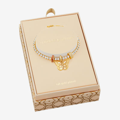 Sparkle Allure Charm Pink Cubic Zirconia Gold Tone 14K Gold Over Brass Butterfly 8 1/2 Inch Tennis Bracelet