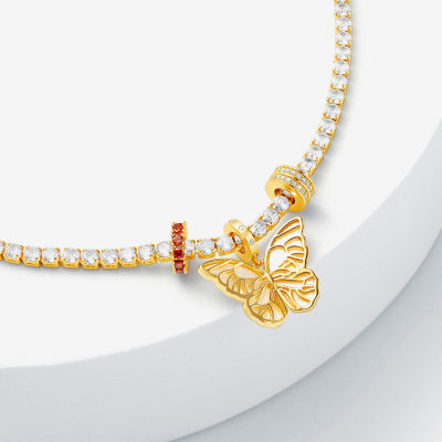 Sparkle Allure Charm Pink Cubic Zirconia Gold Tone 14K Gold Over Brass Butterfly 8 1/2 Inch Tennis Bracelet
