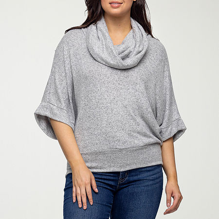 24seven Comfort Apparel Womens Cowl Neck Long Sleeve Blouse, Large, Gray
