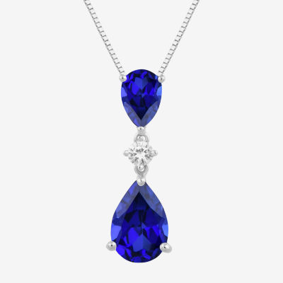 Womens Lab Created Blue Sapphire Sterling Silver Pear 18 Inch Pendant Necklace