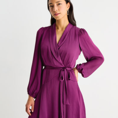 Melonie T Womens Long Sleeve Wrap Dress