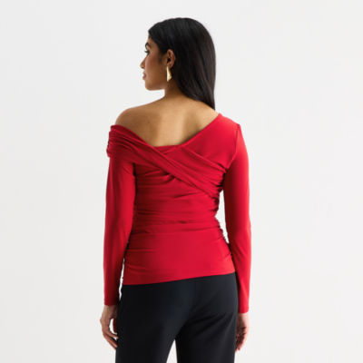 Bold Elements Womens Asymmetrical Neck Long Sleeve Blouse