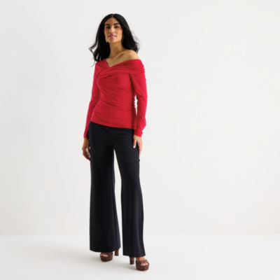 Bold Elements Womens Asymmetrical Neck Long Sleeve Blouse