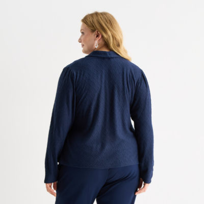 Liz Claiborne Womens Plus V Neck Long Sleeve Blouse