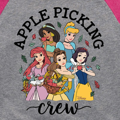 Disney Collection Girls Round Neck 3/4 Sleeve Princess Graphic T-Shirt