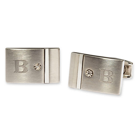 Personalized Stainless Steel And Diamond Cuff Links, One Size, White