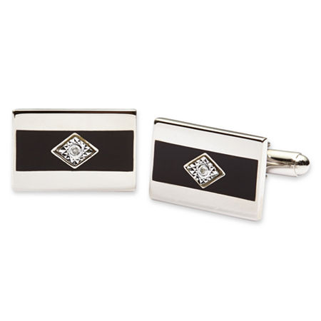 Black Enamel And Diamond Cuff Links, One Size, White