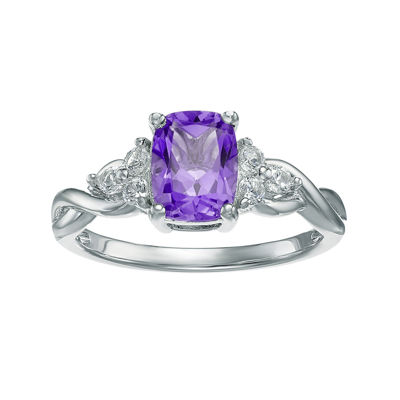 Genuine Amethyst and White Topaz 10K White Gold Cushion-Cut Twist Ring ...