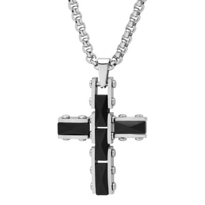 Minoxia Mens Stainless Steel Cross Pendant Necklace