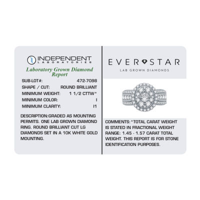 (H-I / I1) Womens 1 1/2 CT. T.W. Lab Grown White Diamond 10K White Gold Side Stone Engagement Ring