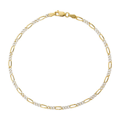 Made in Italy 24K Gold Over Silver 10 Inch Solid Figaro Chain Bracelet ...