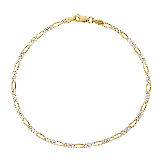Made in Italy 24K Gold Over Silver 10 Inch Solid Figaro Chain Bracelet