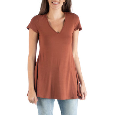 24/7 Comfort Apparel V Neck Short Sleeve Loose Fit Tunic Top