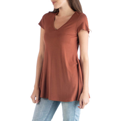 24/7 Comfort Apparel V Neck Short Sleeve Loose Fit Tunic Top