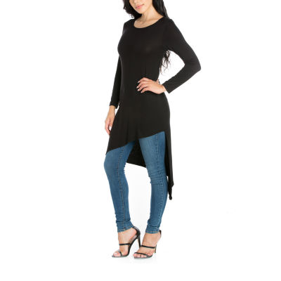 24seven Comfort Apparel Womens Round Neck 3/4 Sleeve Tunic Top