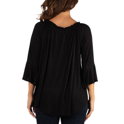 24seven Comfort Apparel Womens Round Neck 3/4 Sleeve Tunic Top