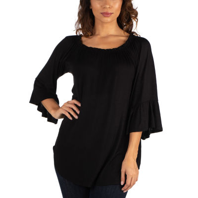 24seven Comfort Apparel Womens Round Neck 3/4 Sleeve Tunic Top