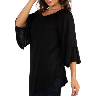 24seven Comfort Apparel Womens Round Neck 3/4 Sleeve Tunic Top