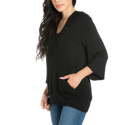 24seven Comfort Apparel Womens Round Neck 3/4 Sleeve Tunic Top