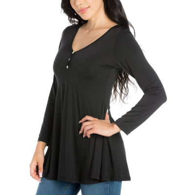 24seven Comfort Apparel Womens Round Neck 3/4 Sleeve Tunic Top