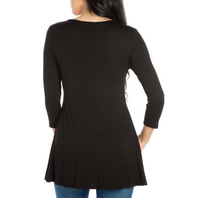 24seven Comfort Apparel Womens Round Neck 3/4 Sleeve Tunic Top