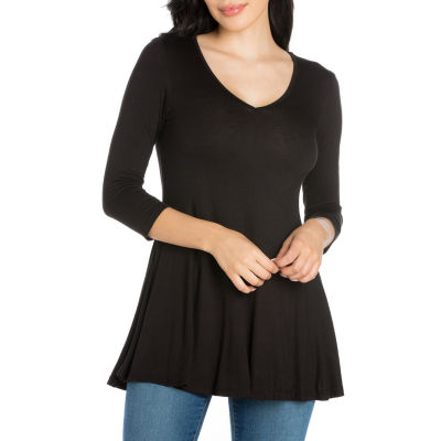 24seven Comfort Apparel Womens Round Neck 3/4 Sleeve Tunic Top