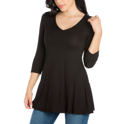 24seven Comfort Apparel Womens Round Neck 3/4 Sleeve Tunic Top