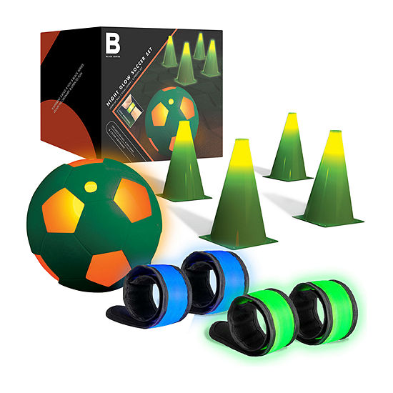 Black Series Night Glow Soccer Set, LED Light-Up Ball, Cones, and Wristbands