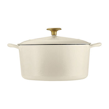 4 Qt Enameled Cast Iron Covered Braiser - Latte with Gold Stainless Steel  Knob