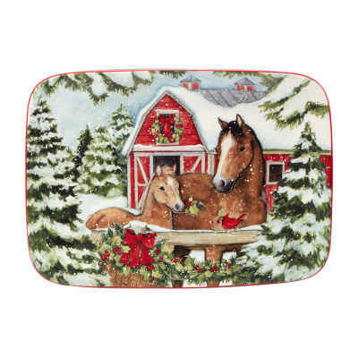 Certifed International Homestead Christmas Rectangular Platter, Color