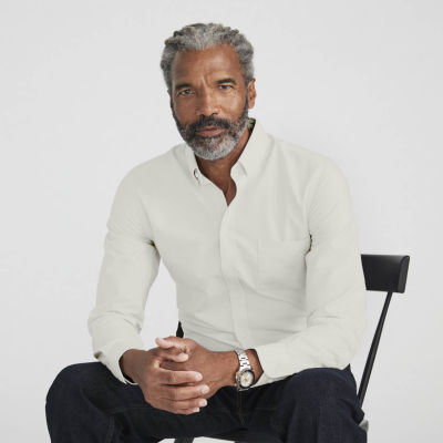 Stafford Coolmax All Season Ecomade Oxford Mens Regular Fit Stretch Fabric Wrinkle Free Long Sleeve Dress Shirt