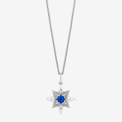 Enchanted Disney Fine Jewelry Womens 1/10 CT. T.W. Lab Created Blue Opal Sterling Silver Star Wish Pendant