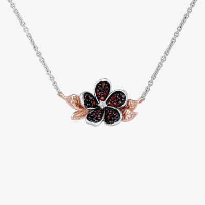Enchanted Disney Fine Jewelry Womens Diamond Accent Genuine Red Garnet 14K Rose Gold Over Silver Sterling Silver Snow White Princess Pendant Necklace