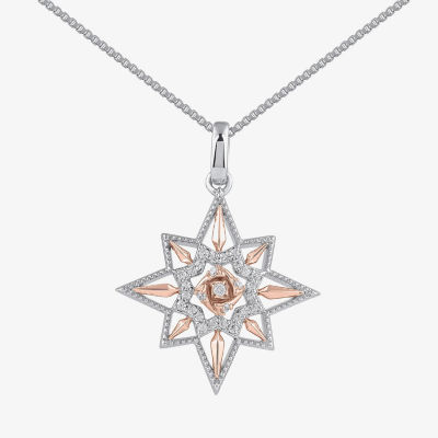 Enchanted Disney Fine Jewelry Womens 1/10 CT. T.W. Mined White Diamond 14K Rose Gold Over Silver Sterling Silver Star Wish Pendant Necklace