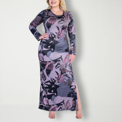 24seven Comfort Apparel Long Sleeve Paisley Maxi Dress