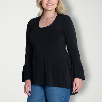 24seven Comfort Apparel Plus Womens Scoop Neck Long Sleeve Blouse