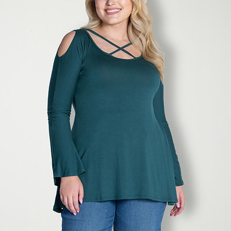 24seven Comfort Apparel Plus Womens Scoop Neck Long Sleeve Blouse, 1x, Green